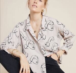 the odells shirt anthropologie della button down face print Xsmall